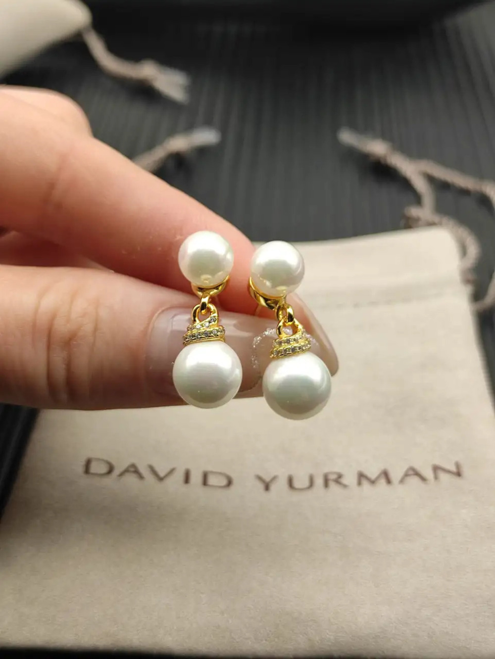 David Yurman Gold Double Pearl Earrings